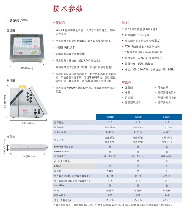 喜多力CI系列喷码机技术参数